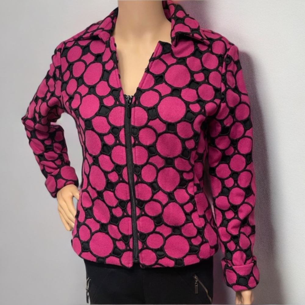 Samuel Dong Zip up Pink and Black Circle Design Jacket